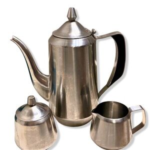 ONEIDA VINTAGE Stainless Steel Coffee Tea Set 3 Pcs. Coffee Pot Creamer & Sugar